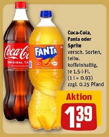 Coca-Cola, Fanta oder Sprite - 1,5 L für nur 1,39 €
