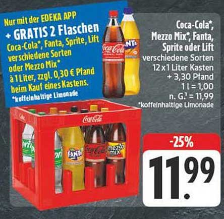 Coca-Cola*, Mezzo Mix*, Fanta, Sprite oder Lift 12 x 1 Liter Kasten – jetzt zum Sonderpreis