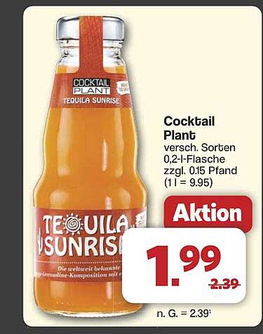 Cocktail Plant Tequila Sunrise 0,2 l Flasche