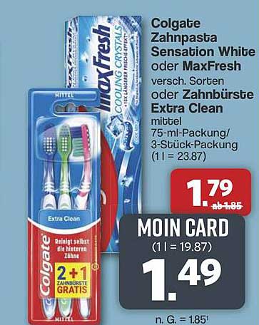 Colgate Zahnpasta Sensation White oder MaxFresh 75-ml-Packung / Zahnbürste Extra Clean 3-Stück-Packung