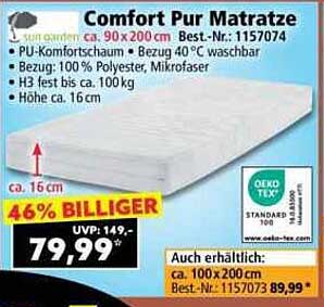 Comfort Pur Matratze 90x200 cm - 46% günstiger!