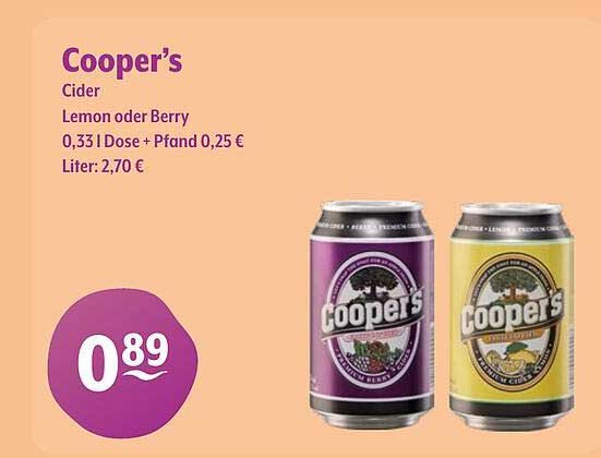 Cooper’s Cider Lemon oder Berry 0,33 l Dose