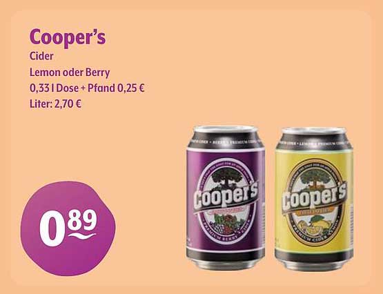 Cooper’s Cider - Lemon oder Berry, 0,33 l Dose