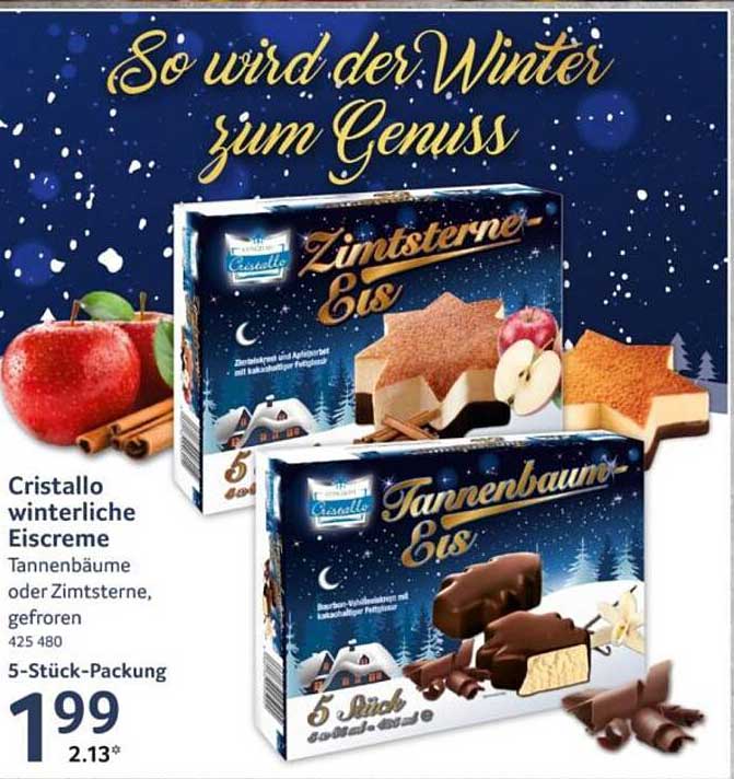 Cristallo winterliche Eiscreme Tannenbäume oder Zimtsterne, gefroren, 5 Stück-Packung