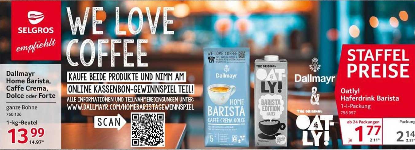 Dallmayr Home Barista, Caffe Crema, Dolce oder Forte, 1 kg - Beutel