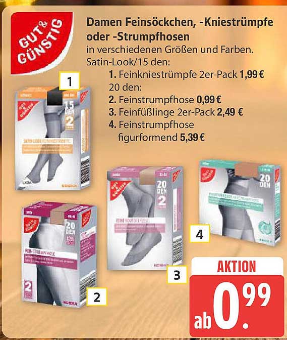 Damen Feinsöckchen, -Kniestümpfe oder -Strumpfhosen in verschiedenen Größen und Farben