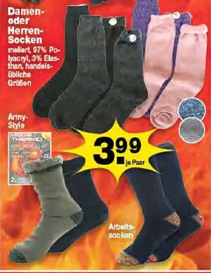 Damen- oder Herren-Socken - 3,99 je Paar