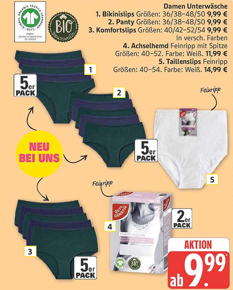 Damen Unterwäsche – 5er Pack Bikinis und Pantys ab nur 9,99 €