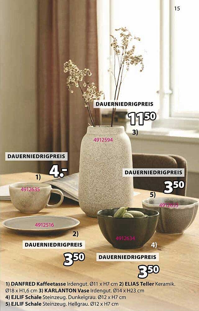 DANFRED Kaffetasse, ELIAS Teller, KARLANTON Vase und ELIJF Schalen