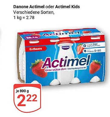 Danone Actimel oder Actimel Kids, verschiedene Sorten - je 800 g für 2,22 €