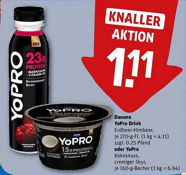 Danone YoPro Drink Erdbeer-Himbeere und YoPro Kokosnuss