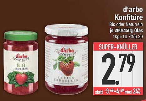d'arbo Konfitüre Bio oder Naturein je 260/450g Glas