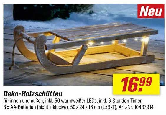 Deko-Holzschlitten für innen und außen, inkl. 50 warmweißer LEDs
