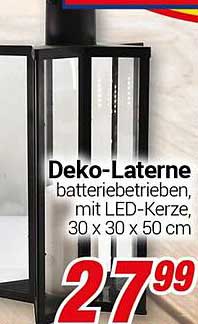 Deko-Laterne, batteriebetrieben, mit LED-Kerze, 30 x 30 x 50 cm