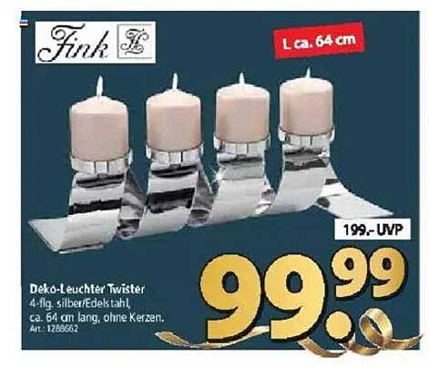 Deko-Leuchter Twister 4-flg. aus Edelstahl