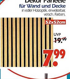 Dekor Paneele für Wand und Decke in edler Holzoptik, erweiterbar, verschiedene Farben, 52x52cm