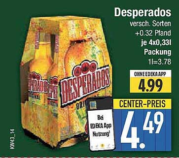 Desperados verschieden Sorten – 4 x 0,33l Packung
