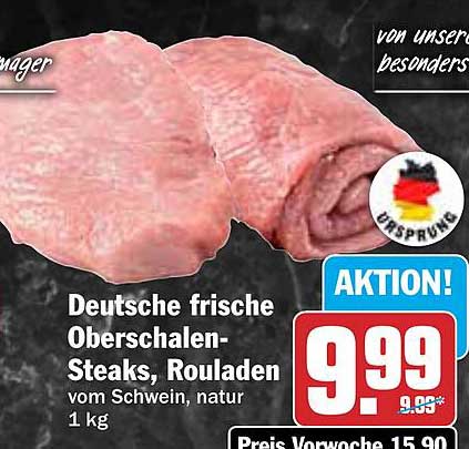 Deutsche frische Oberschalen-Steaks, Rouladen vom Schwein, natur 1 kg