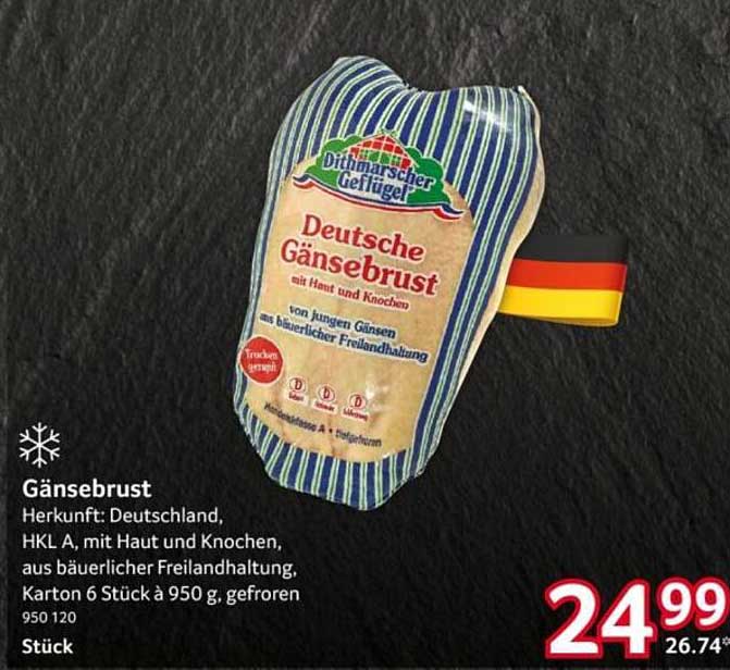 Deutsche Gänsebrust mit Haut und Knochen