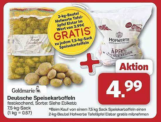 Deutsche Speisekartoffeln 7,5-kg-Sack mit gratis 2-kg-Beutel Hofwerte Tafeläpfel Elstar