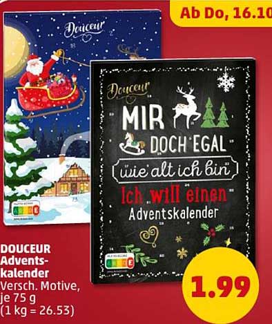 Douceur Adventskalender mit verschiedenen Motiven, 75 g