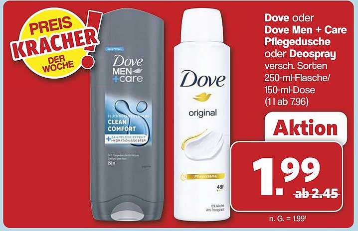 Dove oder Dove Men + Care Pflege Dusche oder Deospray 250 ml Flasche/150 ml Dose
