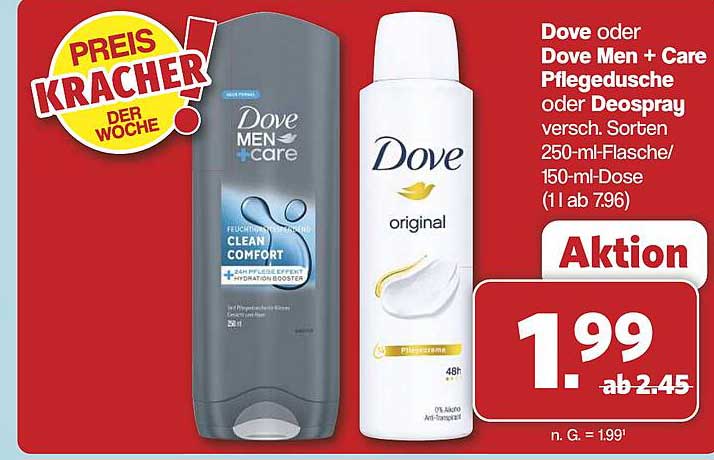 Dove oder Dove Men + Care Pflegedusche oder Deospray