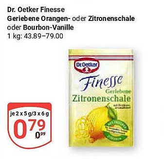 Dr. Oetker Finesse Geriebene Orangen- oder Zitronenschale oder Bourbon-Vanille