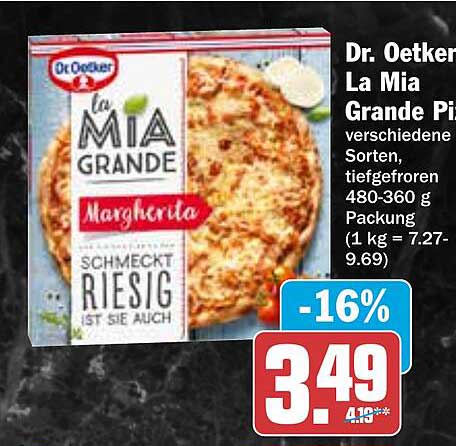 Dr. Oetker La Mia Grande Pizza Margherita, tiefgefroren 480-360 g