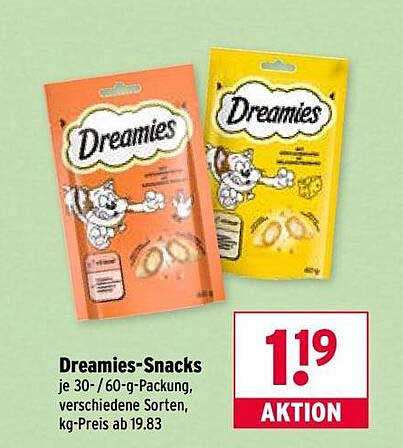 Dreamies-Snacks für Katzen – 30- und 60-g-Packungen