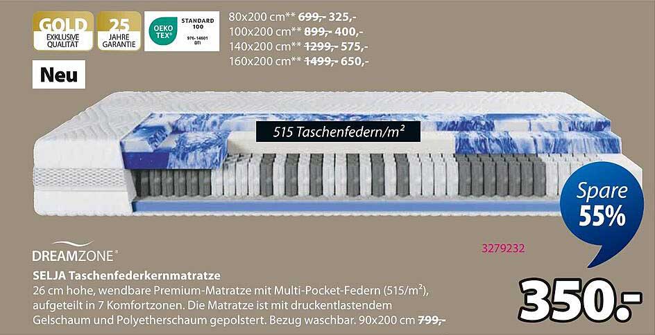 DREAMZONE SELJA Taschenfederkernmatratze 90x200 cm