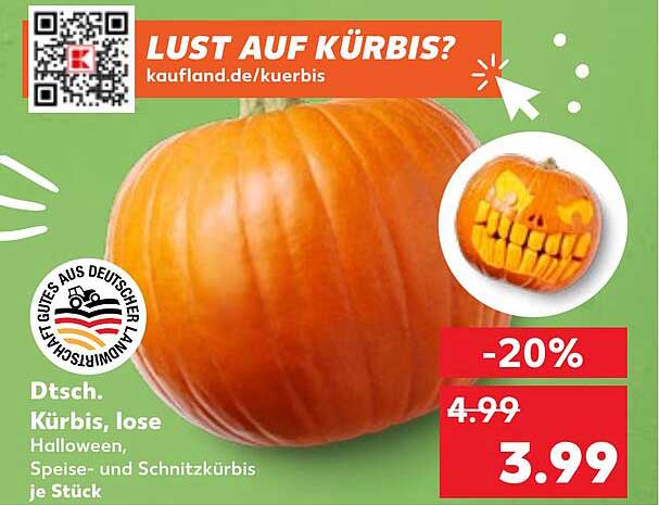 Dt. Kürbis, lose - Halloween, Speise- und Schnitzkürbis je Stück