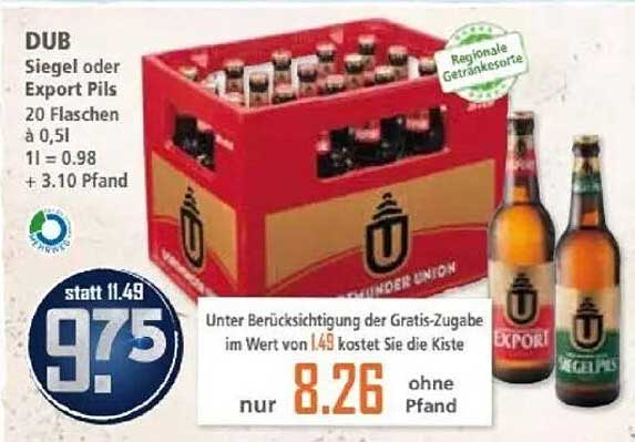 DUB Siegel oder Export Pils – 20 Flaschen à 0,5 l