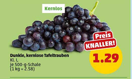 Dunkle, kernlose Tafeltrauben Kl. I, je 500-g-Schale