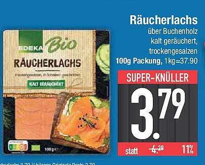 EDEKA Bio Räucherlachs über Buchenholz, kalt geräuchert, 100g Packung