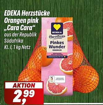 EDEKA Herzstücke Orangen pink „Cara Cara“ aus der Republik Südafrika, Kl. I, 1 kg Netz