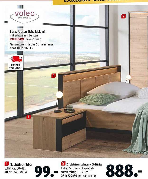 Edra Schlafzimmer-Set, inklusive Beleuchtung, exklusiv und modern