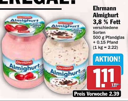 Ehrmann Almighurt 3,8 % Fett – verschiedene Sorten, 500 g