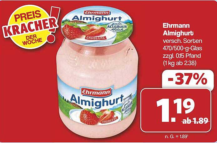 Ehrmann Almighurt 470/500-g-Glas Erdbeere