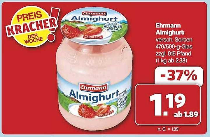Ehrmann Almighurt versch. Sorten 470/500-g-Glas zum Preis von 1,19