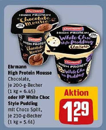 Ehrmann High Protein Mousse und HP White Choc Style Pudding