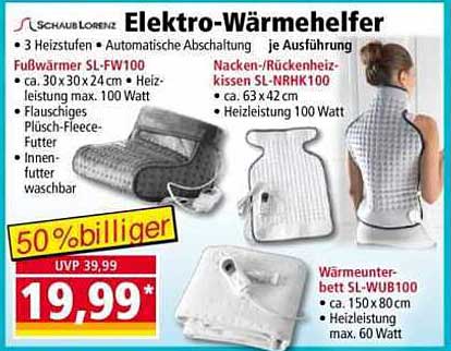 Elektro-Wärmehelfer von Schaub Lorenz - Nacken-Rückenkissen, Fußwärmer und Wärmeunterbett