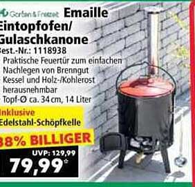 Emaille-Eintopfofen/Gulaschkanone, Praktische Feuerstelle für gemütliche Kochabende