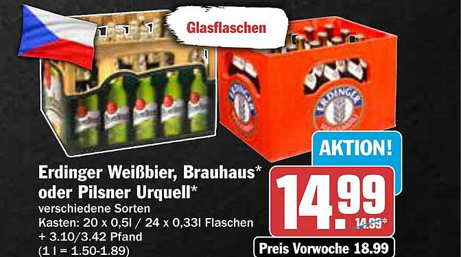 Erdinger Weißbier, Brauhauss Bier oder Pilsner Urquell - Aktionspreis!