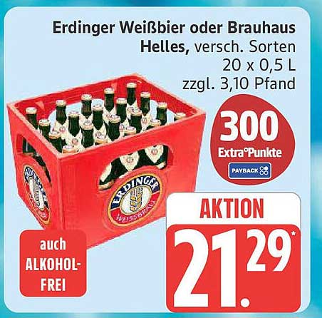 Erdinger Weißbier oder Brauhaus Helles, 20 x 0,5 L