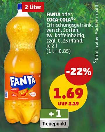 Fanta oder Coca-Cola 2 Liter, 22% Rabatt