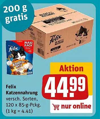 Felix Katzennahrung versch. Sorten, 120 x 85-g-Pckg.