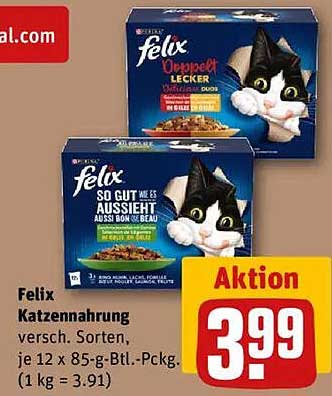 Felix Katzennahrung verschiedene Sorten, je 12 x 85-g-Btl.-Pckg.