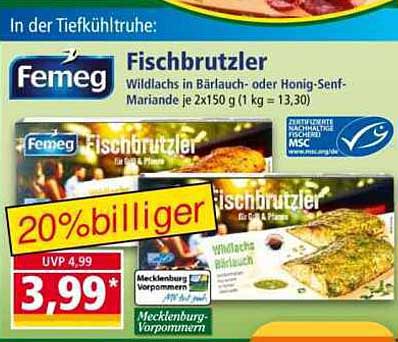 Femeg Fischbrutzler Wildlachs in Bärlauch- oder Honig-Senf-Marinade 2x150 g