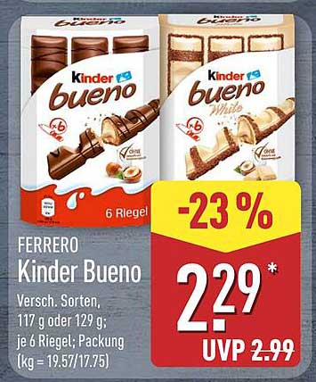 Ferrero Kinder Bueno - 6 Riegel (117 g oder 129 g)